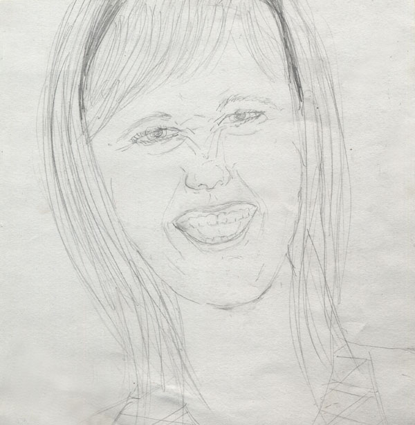 Drawing of laughing girl.